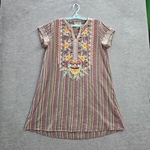 Savanna Jane Women Dress M Multicolor Floral Embroidery Striped A-Line Bohemian
